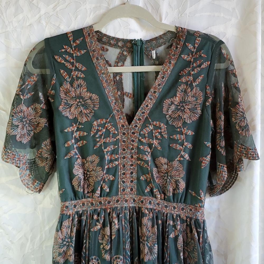 Altar'd State Green Catania Embroidered Maxi Dress